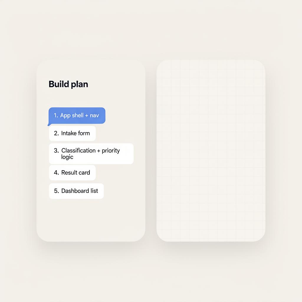 Lovable replying with a numbered build plan derived from the PRD