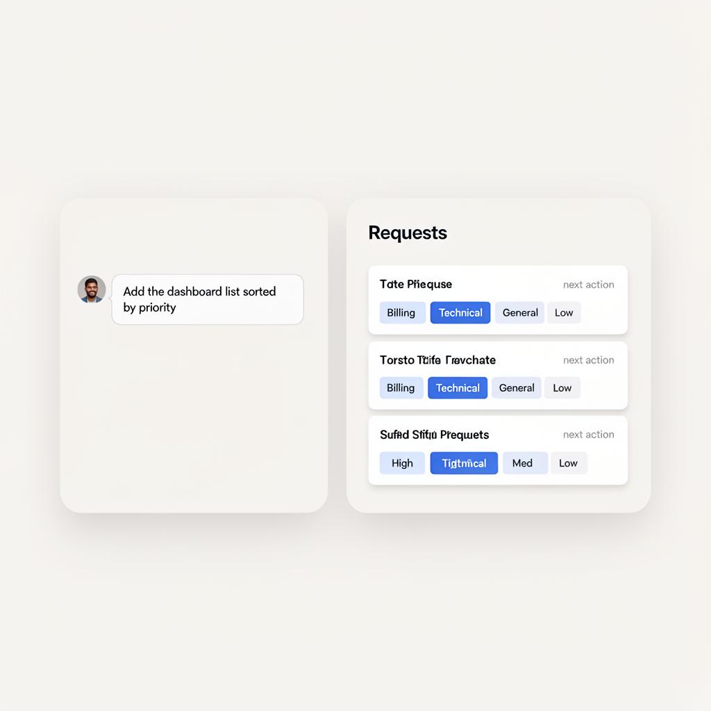 Dashboard list of requests sorted by priority with next action hints